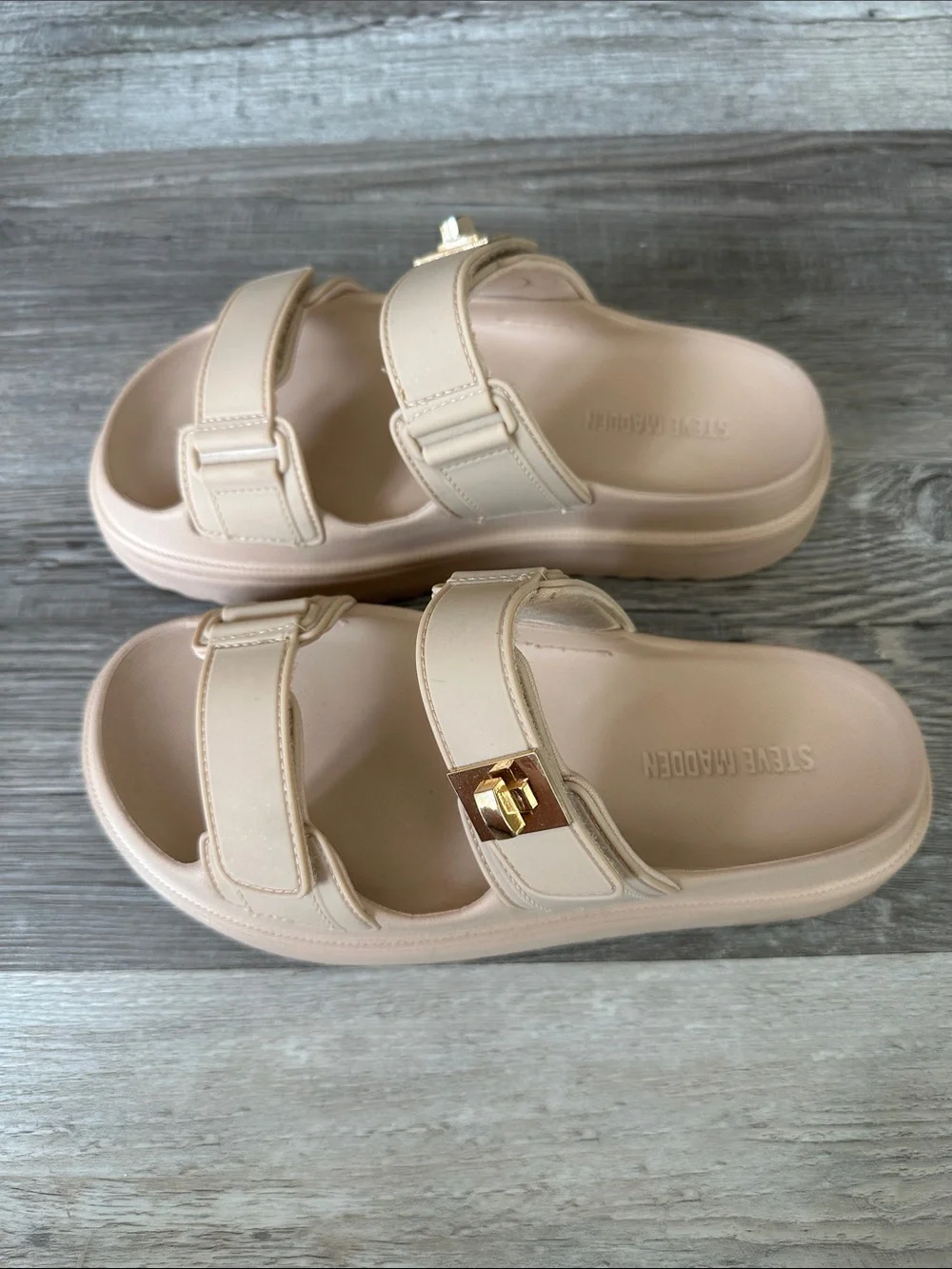 Steve Madden Beige Double-Strap Sandals Slides- Size 7